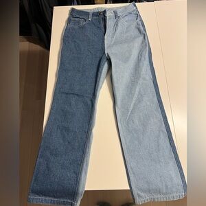 Two-Tone Wide Leg Blue Jeans